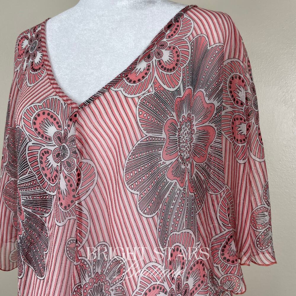 Rare Pink Silk Floral Top ALT ASO Lorelai Gilmore Girls Patterned V-Neck Y2K VTG - Picture 10 of 15